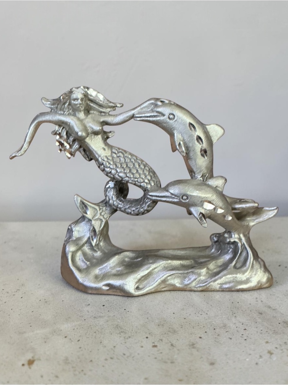 Masterworks Fine Pewter Mermaid and Dolphins Figurine